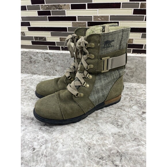 Sorel Major Carly Olive Green Suede Combat Boots Women Size 6.5 Zipper NL 2158 - Picture 1 of 7